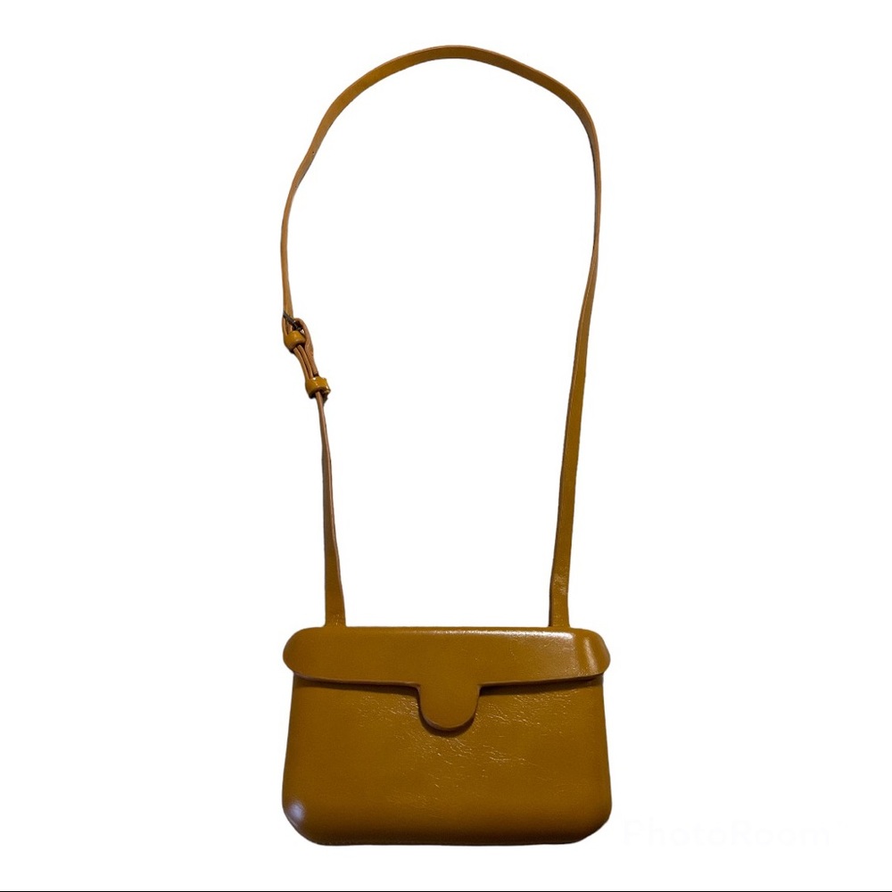 Minimalist Golden Yellow Faux Leather Crossbody with Adjustable Strap